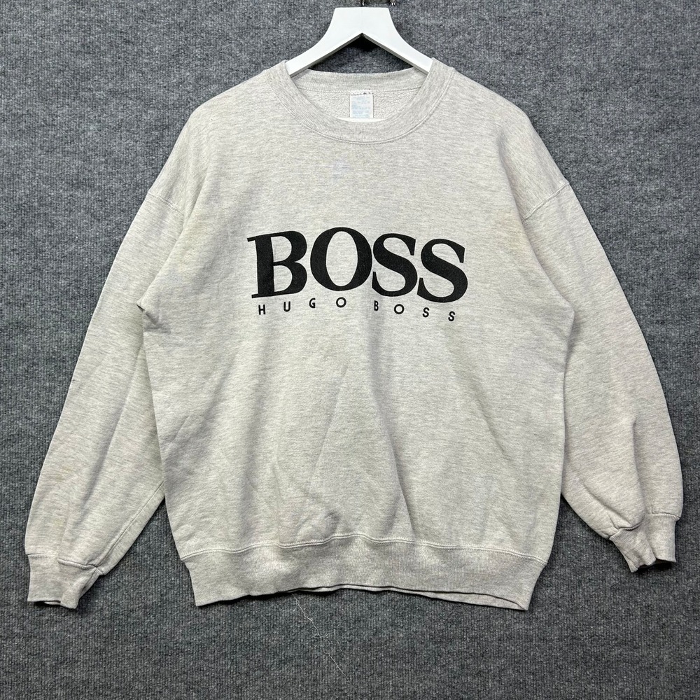 Vintage Hugo Boss Sweatshirt Men's Heather Gray Pullover Sports USA Made - XL